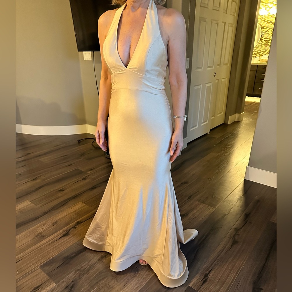 Stunning light gold halter top gown